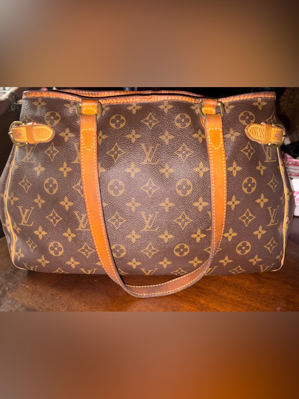 Used Louis Vuitton Brown Monogram Canvas Tote with Tan Leather Trim